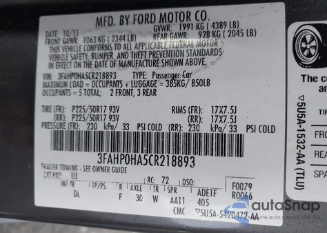 2012 Ford Fusion Se from USA, damaged, VIN 3FAHP0HA5CR218893